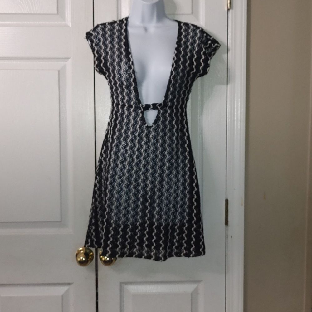 Shoreline Black White crochet beach coverup beachwear swim beach Sz S/M